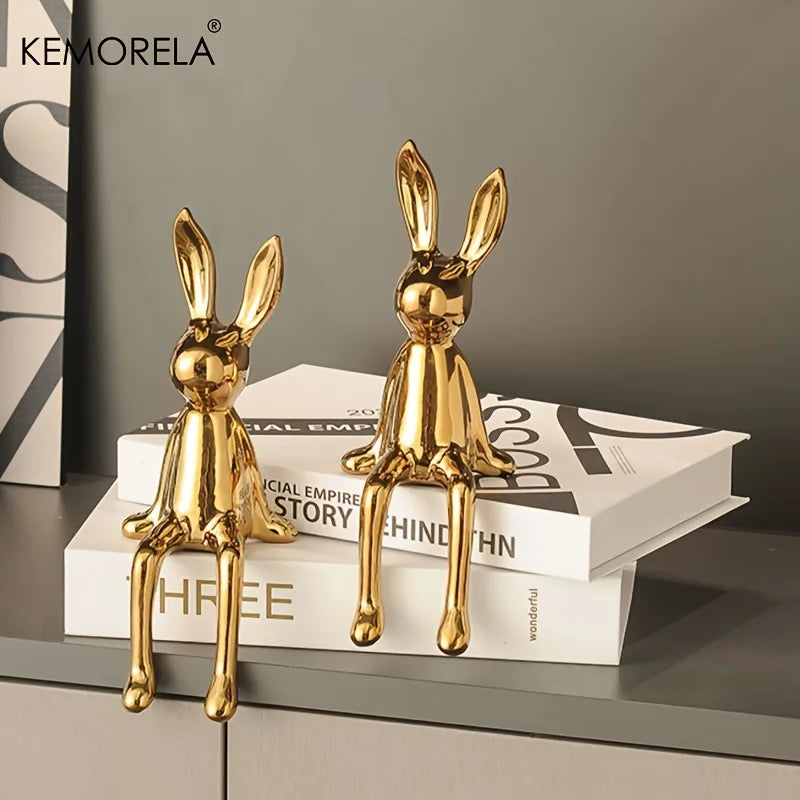 1PCS Ceramic Long-Eared Sitting Rabbit Room Ornaments Statue Luxury Home Decoration Accessories High-End Home Art Aesthetics