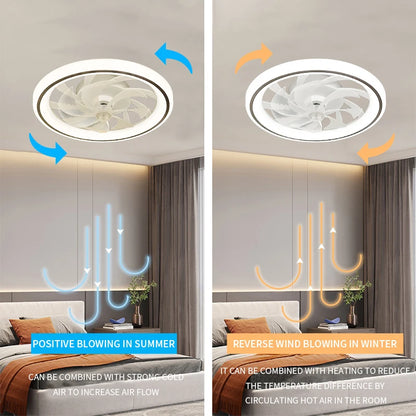 Smart Ceiling Fan Fans With Lights Remote Control Bedroom Decor Ventilator Lamp 48cm Air Invisible Blades Retractable Silent