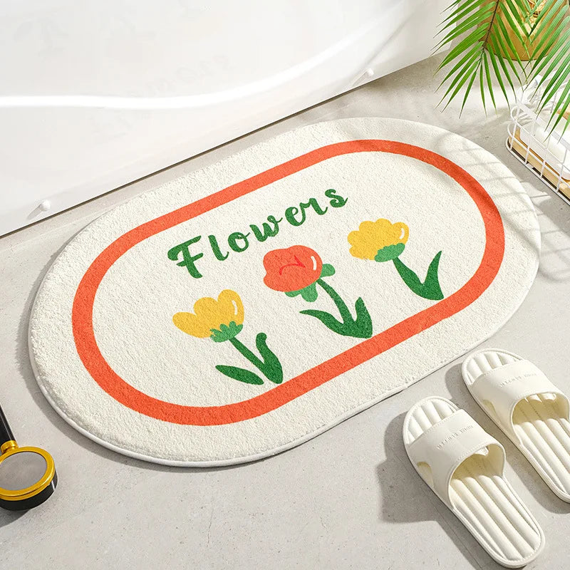 Small Fresh Floor Mats Soft Flowers Words Rugs Home Entrance Carpets Bedroom Toilet Bathroom Door Absorbent Non-Slip Foot Pad