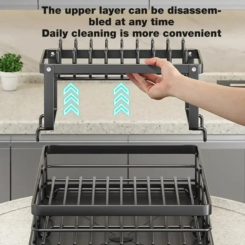 Dish Drying Rack Adjustable Kitchen Plates Organizer with Drainboard Over Sink Countertop Cutlery Storage Holde